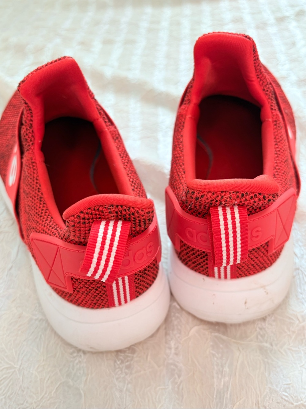 adidas Men’s Heathered Red Slip-On Knit Sneakers with White Logo Strap - Picture 4 of 4